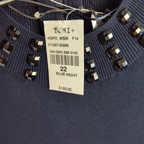 New Samoon by Gerry Weber Sleeveless Sweater 22 beaded knit top new navy blue - Picture 5 of 14